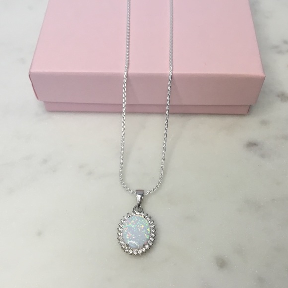 Sterling Silver White Lab Opal & Cz's Necklace - Picture 2 of 15